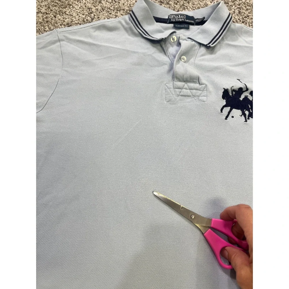 Polo Ralph Lauren Mens XL Light Blue Big Pony Custom Fit Short Sleeve Polo Shirt